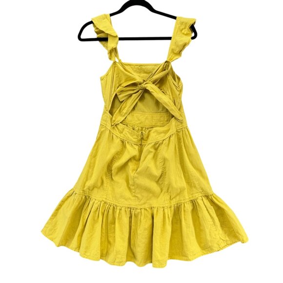 Chelsea & Violet Prairie Blues Linen Dress Yellow Sleeveless Tie Back Pleat Sz S - Picture 6 of 16